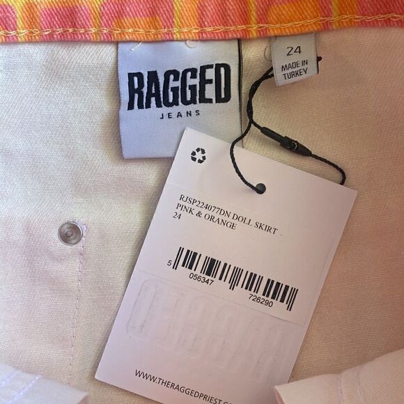 The Ragged Priest Ragged Jeans Doll Retro Square Print Denim Mini Skirt Size 24 - Picture 2 of 6